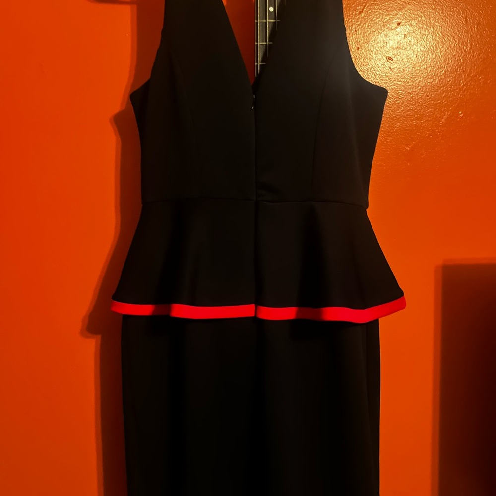 Nicole Black Midi Peplum Dress with pink Trim